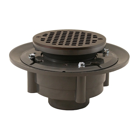 Jones Stephens 2inX3in Heavy Duty PVC Shower Drain with 3-1/2in PVC Spud and 5in Round Oil Rubbed Bronze Strainer D4912RB